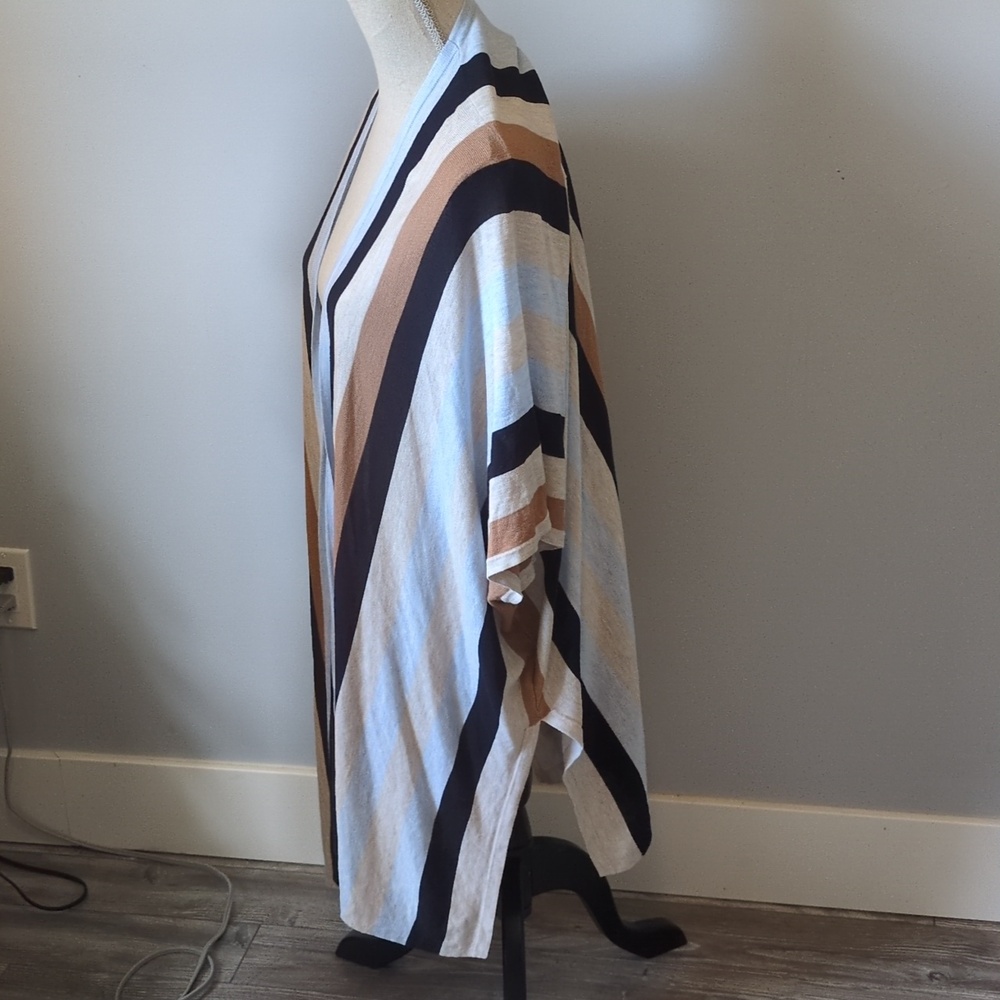 H&M Open Front Stripe Cardigan Sweater Shawl Blue Black Brown Size XS S - Picture 2 of 4